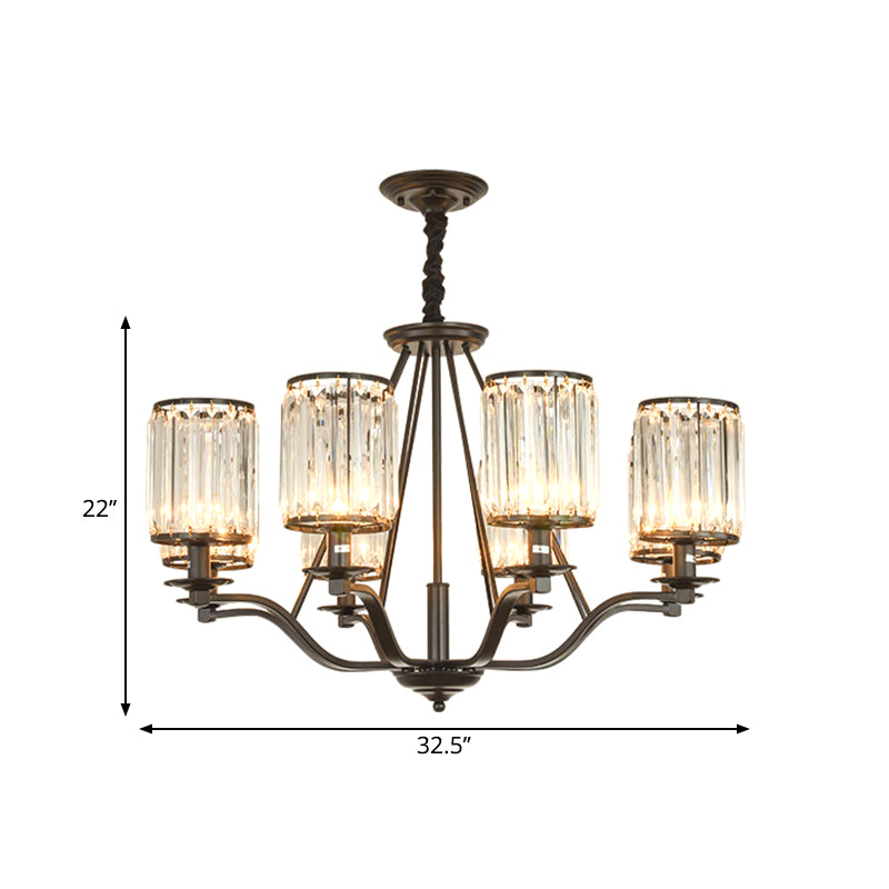 Cylinder Living Room Ceiling Chandelier Country Beveled Crystal Black Hanging Pendant Light Clearhalo 'Ceiling Lights' 'Chandeliers' Lighting' options 2017226