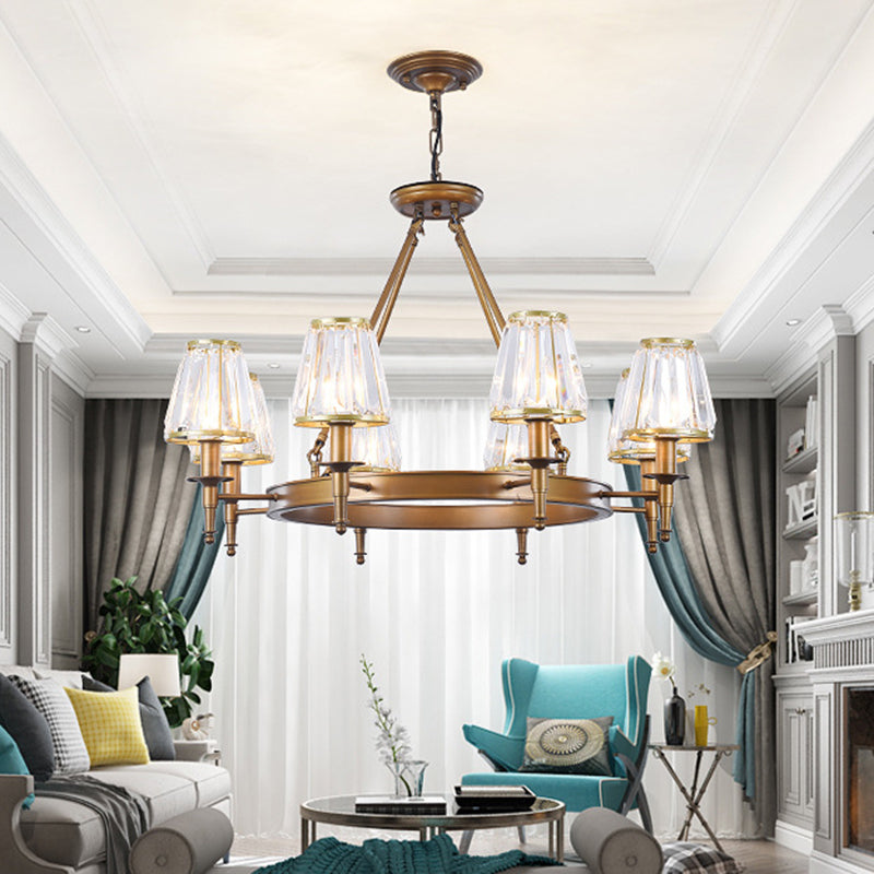 Faceted Crystal Hanging Lamp Kit Classic Conic Living Room Chandelier Lighting with Metal Ring Design Clearhalo 'Ceiling Lights' 'Chandeliers' Lighting' options 2017237