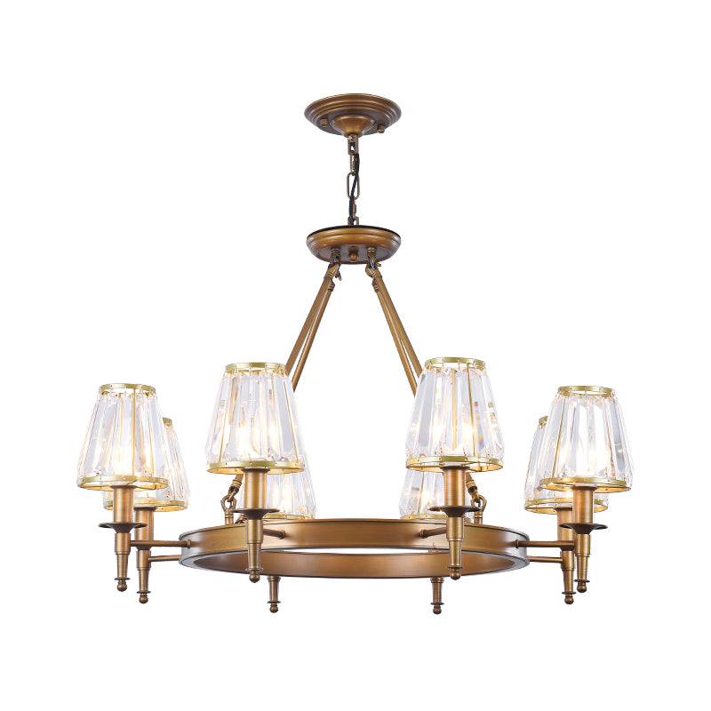 Faceted Crystal Hanging Lamp Kit Classic Conic Living Room Chandelier Lighting with Metal Ring Design Clearhalo 'Ceiling Lights' 'Chandeliers' Lighting' options 2017238