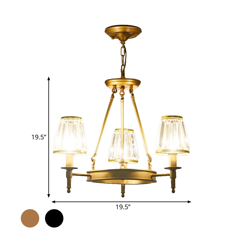 Faceted Crystal Hanging Lamp Kit Classic Conic Living Room Chandelier Lighting with Metal Ring Design Clearhalo 'Ceiling Lights' 'Chandeliers' Lighting' options 2017243