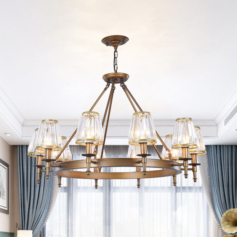 Faceted Crystal Hanging Lamp Kit Classic Conic Living Room Chandelier Lighting with Metal Ring Design Clearhalo 'Ceiling Lights' 'Chandeliers' Lighting' options 2017244