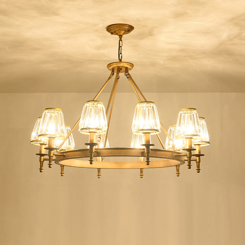 Faceted Crystal Hanging Lamp Kit Classic Conic Living Room Chandelier Lighting with Metal Ring Design Clearhalo 'Ceiling Lights' 'Chandeliers' Lighting' options 2017245