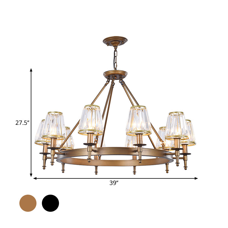 Faceted Crystal Hanging Lamp Kit Classic Conic Living Room Chandelier Lighting with Metal Ring Design Clearhalo 'Ceiling Lights' 'Chandeliers' Lighting' options 2017247