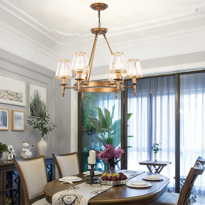 Faceted Crystal Hanging Lamp Kit Classic Conic Living Room Chandelier Lighting with Metal Ring Design Clearhalo 'Ceiling Lights' 'Chandeliers' Lighting' options 2017248