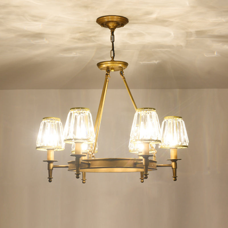 Faceted Crystal Hanging Lamp Kit Classic Conic Living Room Chandelier Lighting with Metal Ring Design Clearhalo 'Ceiling Lights' 'Chandeliers' Lighting' options 2017249