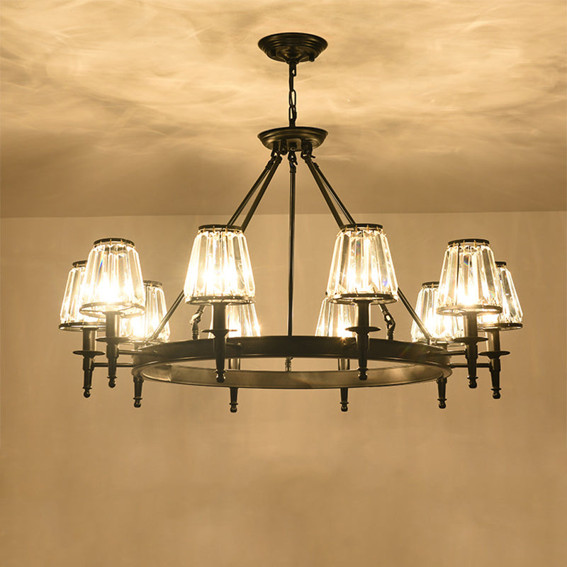 Faceted Crystal Hanging Lamp Kit Classic Conic Living Room Chandelier Lighting with Metal Ring Design Clearhalo 'Ceiling Lights' 'Chandeliers' Lighting' options 2017253