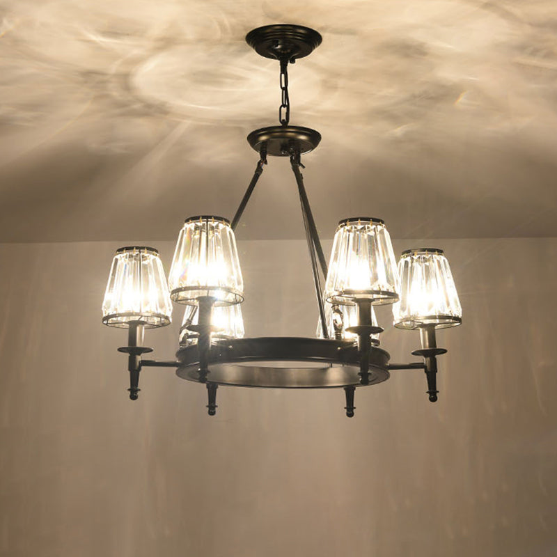 Faceted Crystal Hanging Lamp Kit Classic Conic Living Room Chandelier Lighting with Metal Ring Design Clearhalo 'Ceiling Lights' 'Chandeliers' Lighting' options 2017256