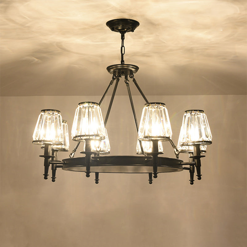 Faceted Crystal Hanging Lamp Kit Classic Conic Living Room Chandelier Lighting with Metal Ring Design Clearhalo 'Ceiling Lights' 'Chandeliers' Lighting' options 2017258