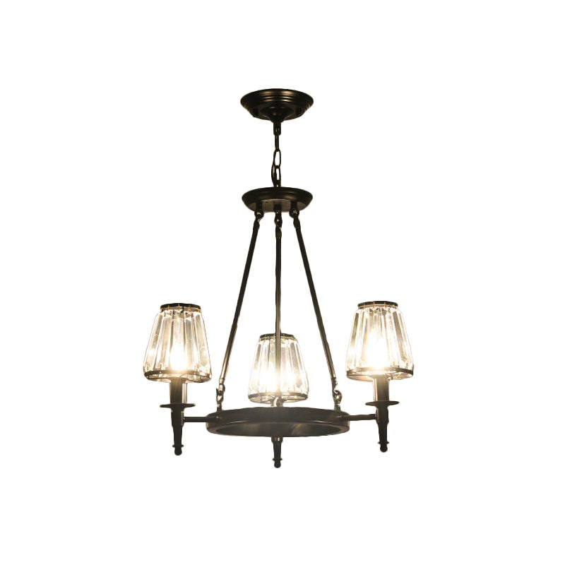 Faceted Crystal Hanging Lamp Kit Classic Conic Living Room Chandelier Lighting with Metal Ring Design Clearhalo 'Ceiling Lights' 'Chandeliers' Lighting' options 2017261