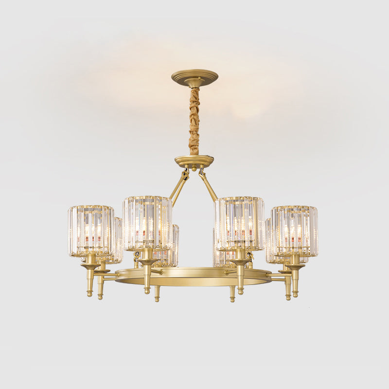 Beveled Crystal Hanging Chandelier Cylinder Traditional Suspension Pendant Light for Living Room Clearhalo 'Ceiling Lights' 'Chandeliers' Lighting' options 2017265