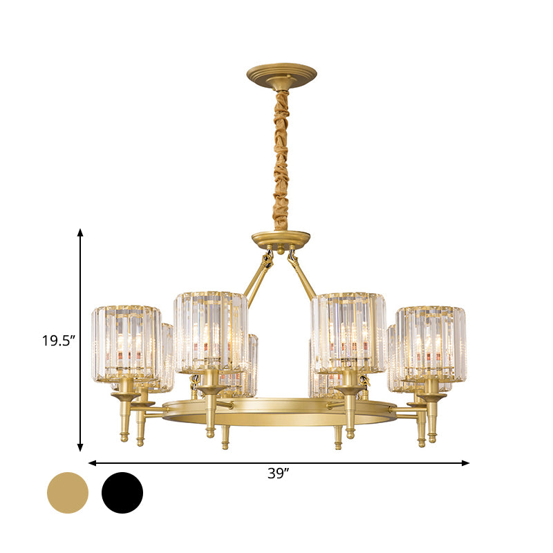 Beveled Crystal Hanging Chandelier Cylinder Traditional Suspension Pendant Light for Living Room Clearhalo 'Ceiling Lights' 'Chandeliers' Lighting' options 2017266