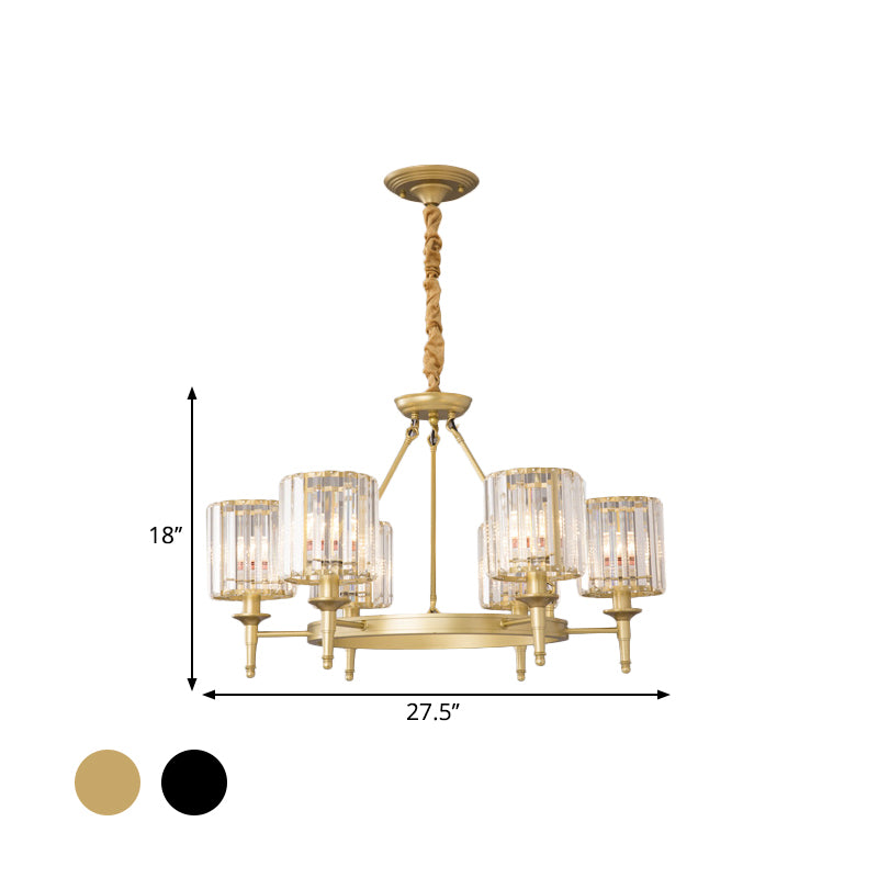 Beveled Crystal Hanging Chandelier Cylinder Traditional Suspension Pendant Light for Living Room Clearhalo 'Ceiling Lights' 'Chandeliers' Lighting' options 2017273