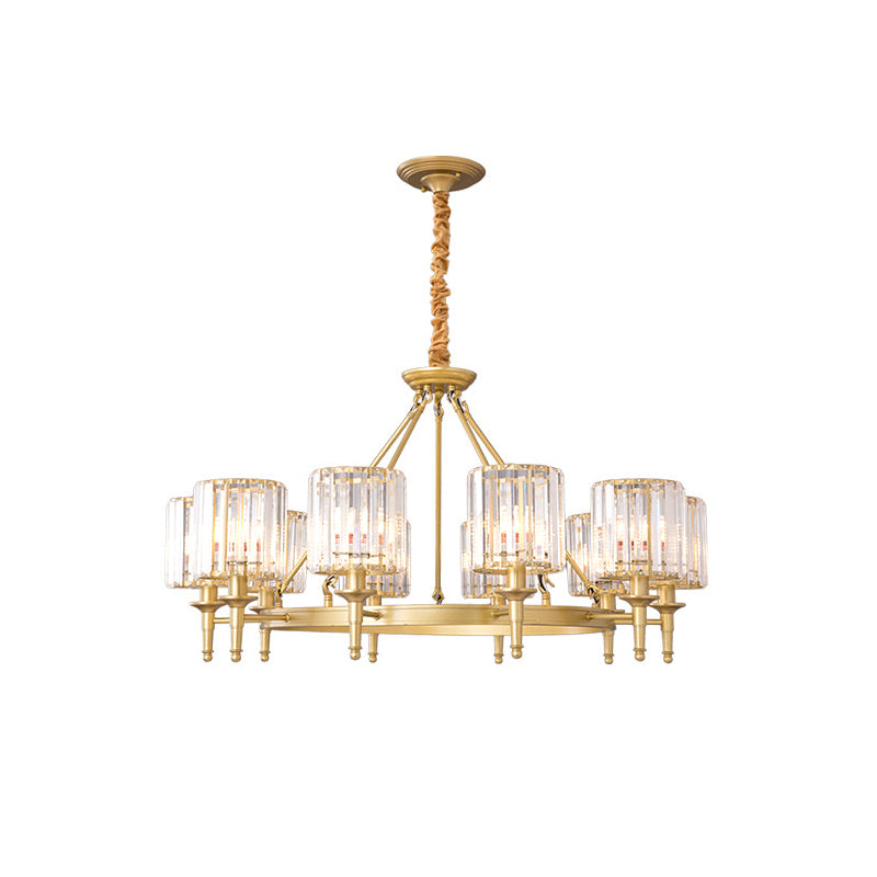 Beveled Crystal Hanging Chandelier Cylinder Traditional Suspension Pendant Light for Living Room 10 Gold Clearhalo 'Ceiling Lights' 'Chandeliers' Lighting' options 2017276_0158bc5d-77c7-46a0-987f-2b718cba942e