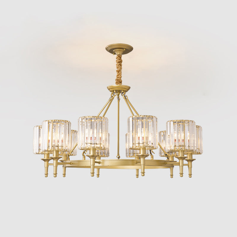 Beveled Crystal Hanging Chandelier Cylinder Traditional Suspension Pendant Light for Living Room Clearhalo 'Ceiling Lights' 'Chandeliers' Lighting' options 2017277