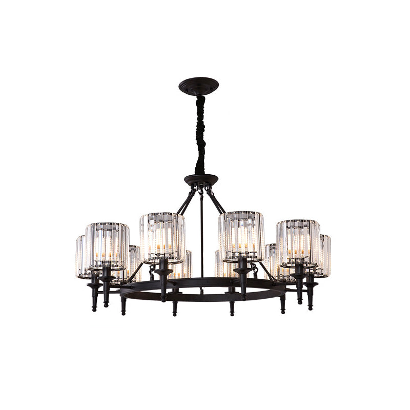Beveled Crystal Hanging Chandelier Cylinder Traditional Suspension Pendant Light for Living Room 10 Black Clearhalo 'Ceiling Lights' 'Chandeliers' Lighting' options 2017279_c34a61fb-06e8-4486-8404-27e84788a0dc