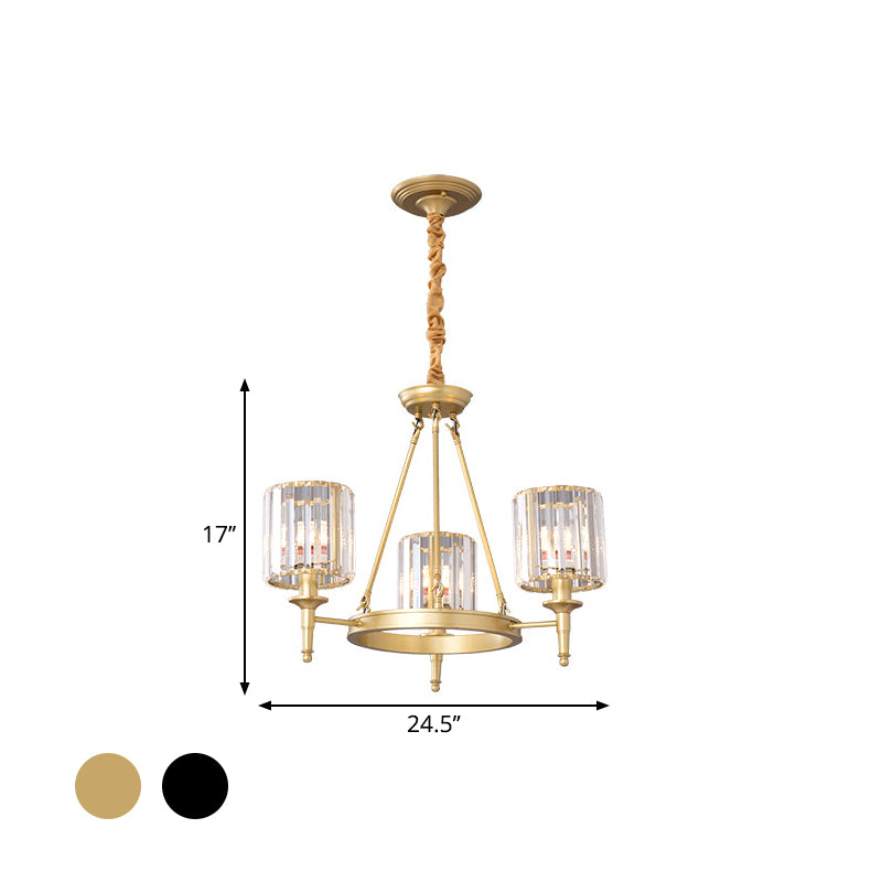 Beveled Crystal Hanging Chandelier Cylinder Traditional Suspension Pendant Light for Living Room Clearhalo 'Ceiling Lights' 'Chandeliers' Lighting' options 2017283