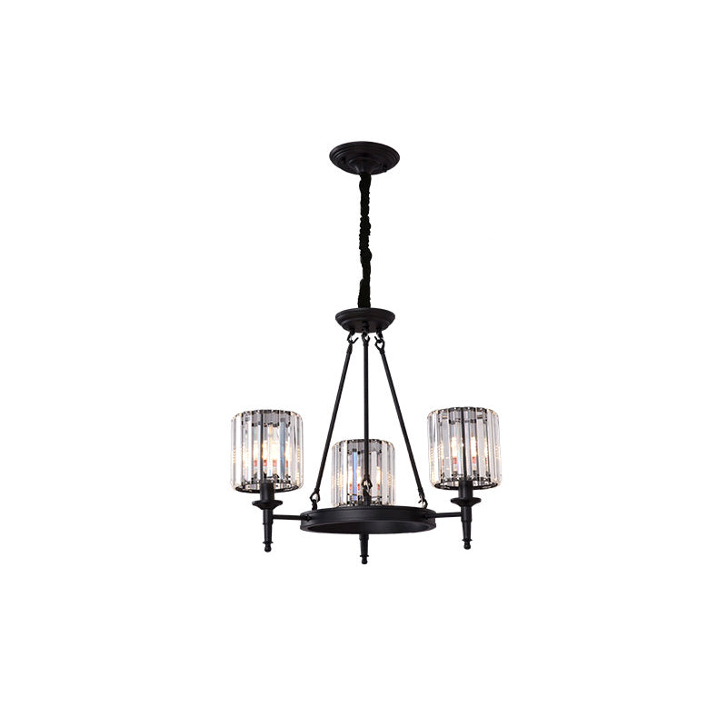 Beveled Crystal Hanging Chandelier Cylinder Traditional Suspension Pendant Light for Living Room 3 Black Clearhalo 'Ceiling Lights' 'Chandeliers' Lighting' options 2017284_7f9cfbba-9fa6-4d24-88aa-b12d83722130