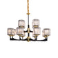 4/6/12 Lights Cylinder Up Chandelier Post-Modern Black and Brass Crystal Prism Hanging Light Fixture 12 Black Clearhalo 'Ceiling Lights' 'Chandeliers' 'Modern Chandeliers' 'Modern' Lighting' 2017308