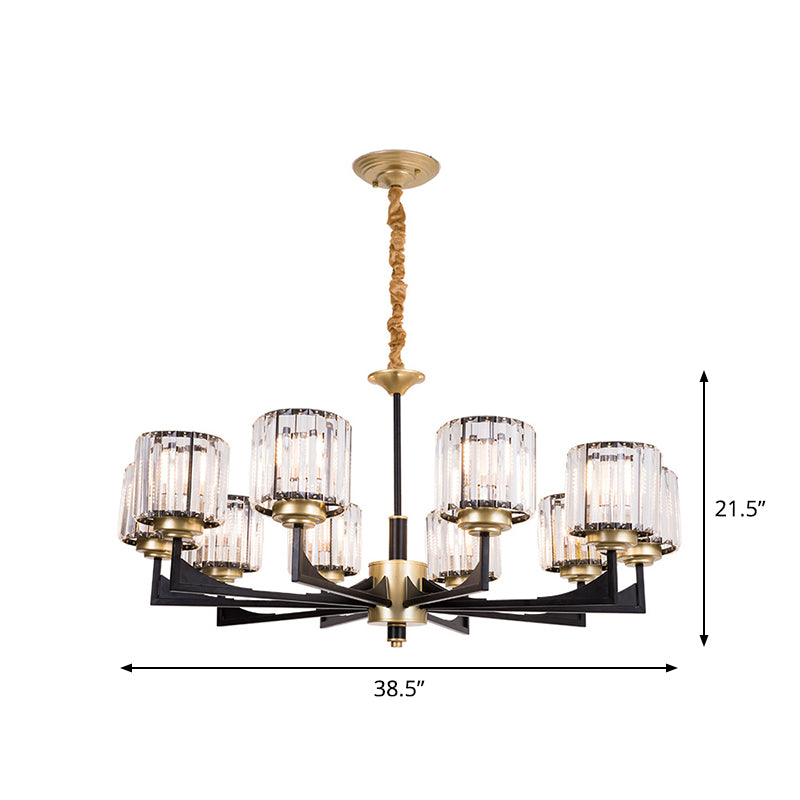 4/6/12 Lights Cylinder Up Chandelier Post-Modern Black and Brass Crystal Prism Hanging Light Fixture Clearhalo 'Ceiling Lights' 'Chandeliers' 'Modern Chandeliers' 'Modern' Lighting' 2017315