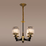 4/6/12 Lights Cylinder Up Chandelier Post-Modern Black and Brass Crystal Prism Hanging Light Fixture Clearhalo 'Ceiling Lights' 'Chandeliers' 'Modern Chandeliers' 'Modern' Lighting' 2017327