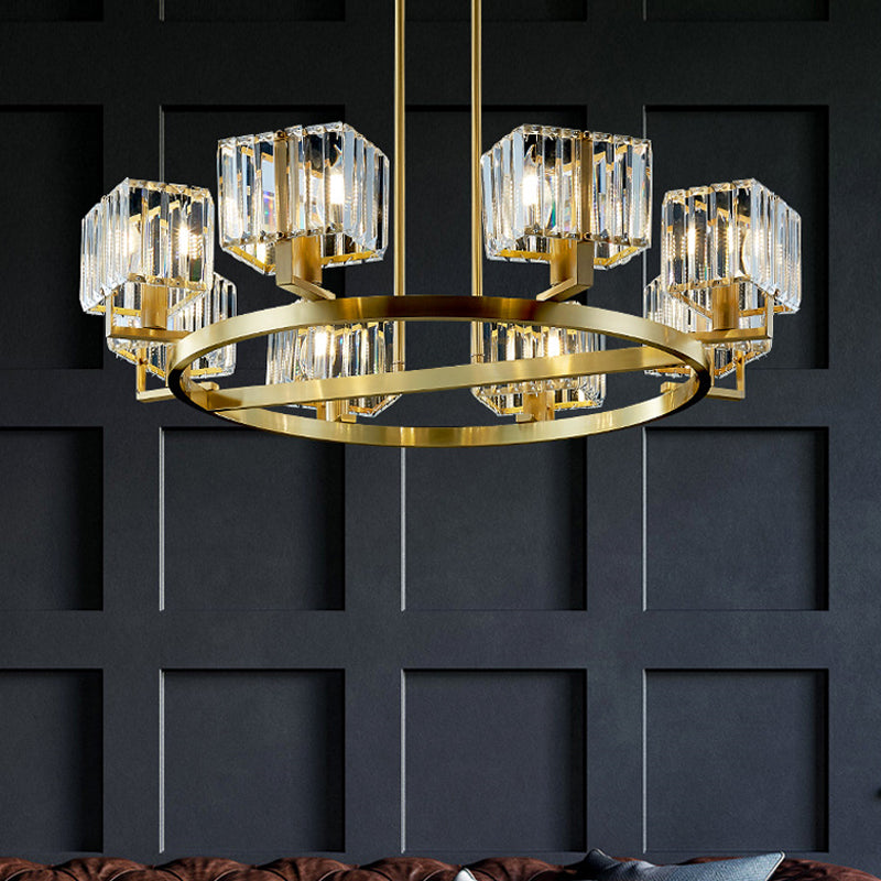 4/8/10-Bulb Crystal Rectangle Pendant Lamp Postmodern Gold Circular Dining Room Chandelier Clearhalo 'Ceiling Lights' 'Chandeliers' 'Modern Chandeliers' 'Modern' Lighting' 2017336