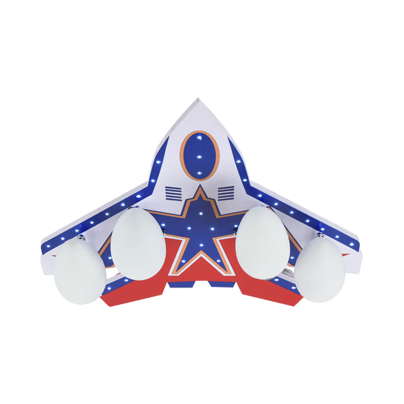 Fighter Airplane Kindergarten Ceiling Light Wooden 4 Lights Cool Flush Mount Light in Warm Clearhalo 'Ceiling Lights' 'Close To Ceiling Lights' 'Close to ceiling' 'Glass shade' 'Glass' Lighting' 201739