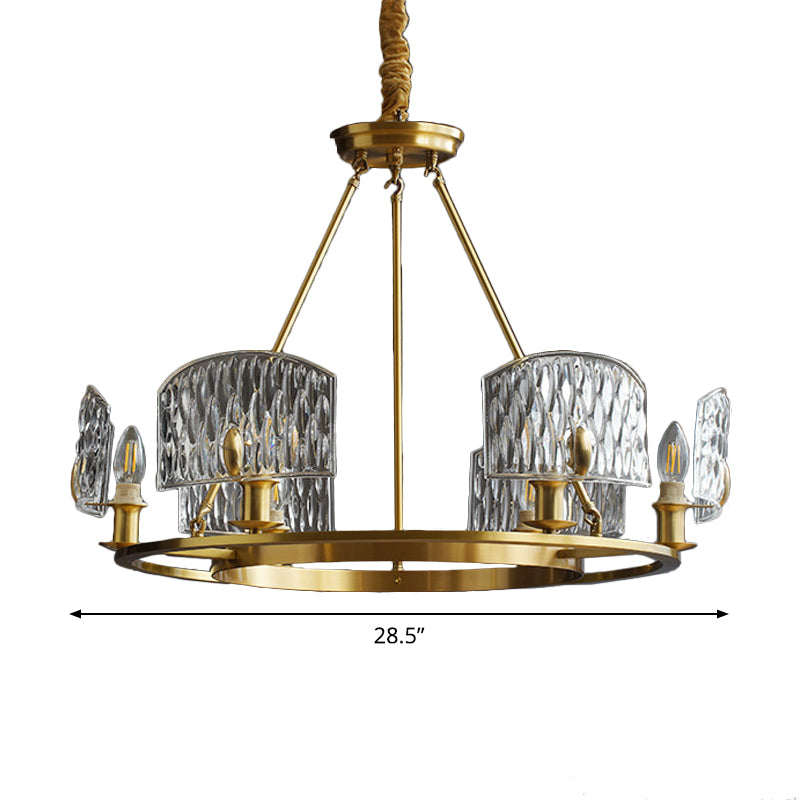 Textured Glass Circle Pendant Light Mid-Century 6/8/10 Lights Living Room Chandelier Lighting in Gold Clearhalo 'Ceiling Lights' 'Chandeliers' 'Modern Chandeliers' 'Modern' Lighting' 2017391