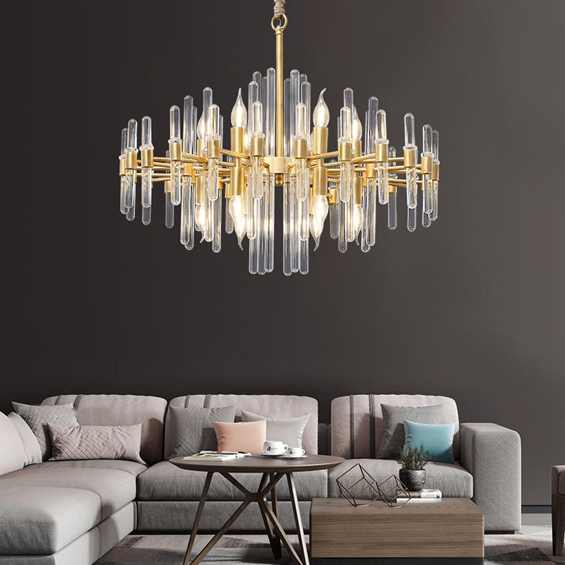 10 Heads Crystal Rod Drop Lamp Postmodern Brass Radial Living Room Chandelier Light Clearhalo 'Ceiling Lights' 'Chandeliers' 'Modern Chandeliers' 'Modern' Lighting' 2017416