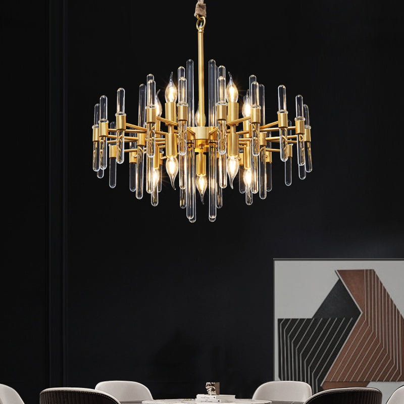 10 Heads Crystal Rod Drop Lamp Postmodern Brass Radial Living Room Chandelier Light Clearhalo 'Ceiling Lights' 'Chandeliers' 'Modern Chandeliers' 'Modern' Lighting' 2017418