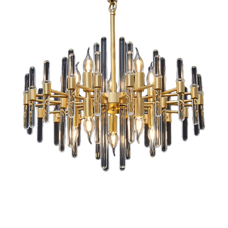 10 Heads Crystal Rod Drop Lamp Postmodern Brass Radial Living Room Chandelier Light Clearhalo 'Ceiling Lights' 'Chandeliers' 'Modern Chandeliers' 'Modern' Lighting' 2017419