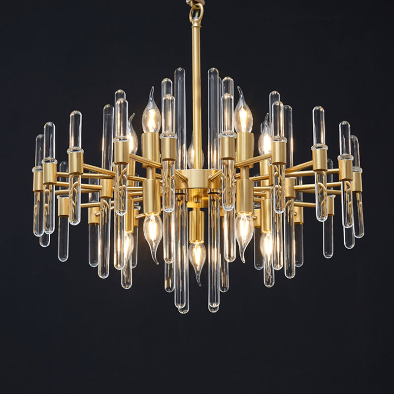 10 Heads Crystal Rod Drop Lamp Postmodern Brass Radial Living Room Chandelier Light Brass Clearhalo 'Ceiling Lights' 'Chandeliers' 'Modern Chandeliers' 'Modern' Lighting' 2017420