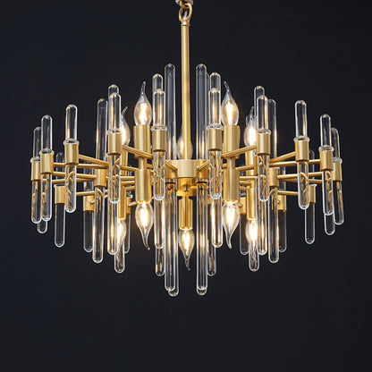 10 Heads Crystal Rod Drop Lamp Postmodern Brass Radial Living Room Chandelier Light Brass Clearhalo 'Ceiling Lights' 'Chandeliers' 'Modern Chandeliers' 'Modern' Lighting' 2017420