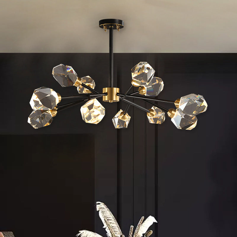 9-Bulb Clear Crystal Pendant Lighting Modern Brass Gem Shaped Living Room Chandelier Light Fixture Clearhalo 'Ceiling Lights' 'Chandeliers' 'Modern Chandeliers' 'Modern' Lighting' 2017422