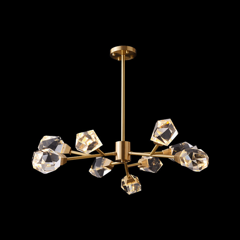 9-Bulb Clear Crystal Pendant Lighting Modern Brass Gem Shaped Living Room Chandelier Light Fixture Clearhalo 'Ceiling Lights' 'Chandeliers' 'Modern Chandeliers' 'Modern' Lighting' 2017426