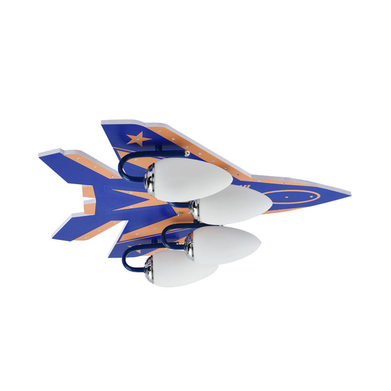 Fighter Airplane Kindergarten Ceiling Light Wooden 4 Lights Cool Flush Mount Light in Warm Clearhalo 'Ceiling Lights' 'Close To Ceiling Lights' 'Close to ceiling' 'Glass shade' 'Glass' Lighting' 201743