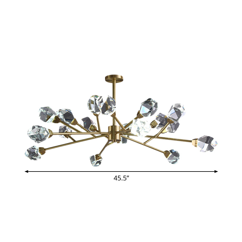 Brass Branching Chandelier Modern Crystal Block 9/12/18-Light Family Room Suspension Pendant Clearhalo 'Ceiling Lights' 'Chandeliers' 'Modern Chandeliers' 'Modern' Lighting' 2017431