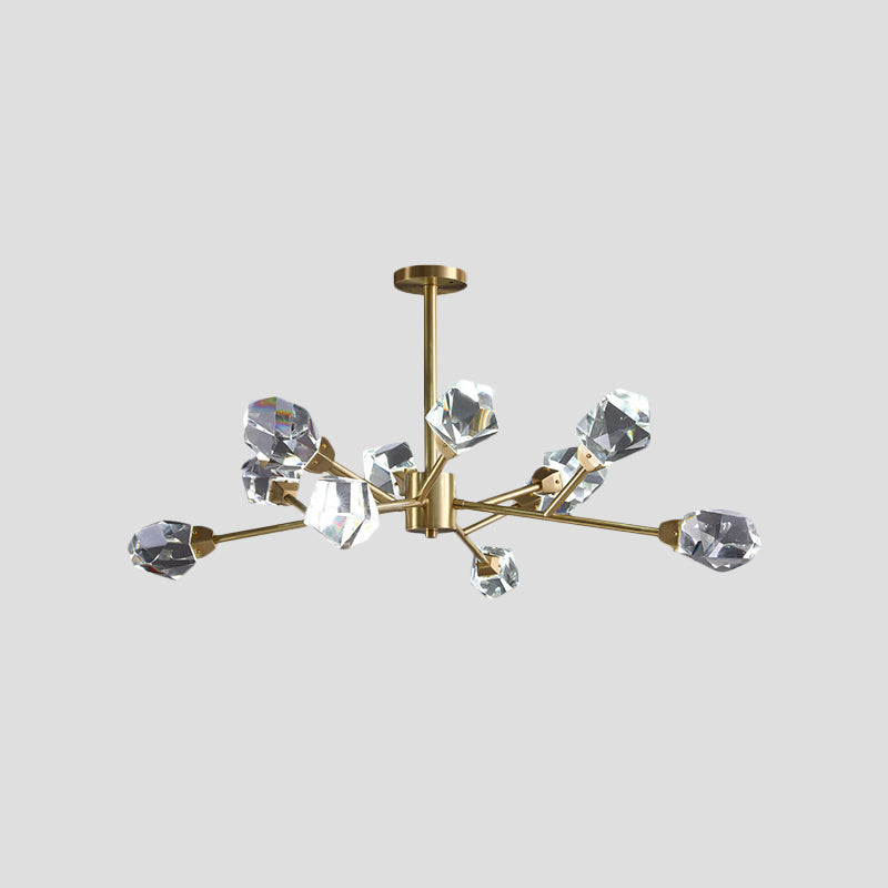 Brass Branching Chandelier Modern Crystal Block 9/12/18-Light Family Room Suspension Pendant Clearhalo 'Ceiling Lights' 'Chandeliers' 'Modern Chandeliers' 'Modern' Lighting' 2017438