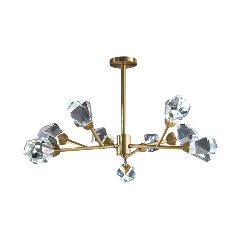 Brass Branching Chandelier Modern Crystal Block 9/12/18-Light Family Room Suspension Pendant 9 Brass Clearhalo 'Ceiling Lights' 'Chandeliers' 'Modern Chandeliers' 'Modern' Lighting' 2017441