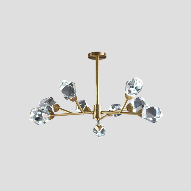 Brass Branching Chandelier Modern Crystal Block 9/12/18-Light Family Room Suspension Pendant Clearhalo 'Ceiling Lights' 'Chandeliers' 'Modern Chandeliers' 'Modern' Lighting' 2017442