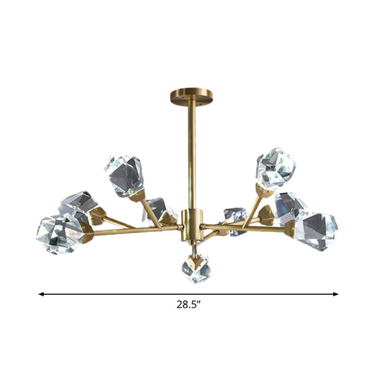 Brass Branching Chandelier Modern Crystal Block 9/12/18-Light Family Room Suspension Pendant Clearhalo 'Ceiling Lights' 'Chandeliers' 'Modern Chandeliers' 'Modern' Lighting' 2017443