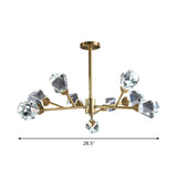 Brass Branching Chandelier Modern Crystal Block 9/12/18-Light Family Room Suspension Pendant Clearhalo 'Ceiling Lights' 'Chandeliers' 'Modern Chandeliers' 'Modern' Lighting' 2017443