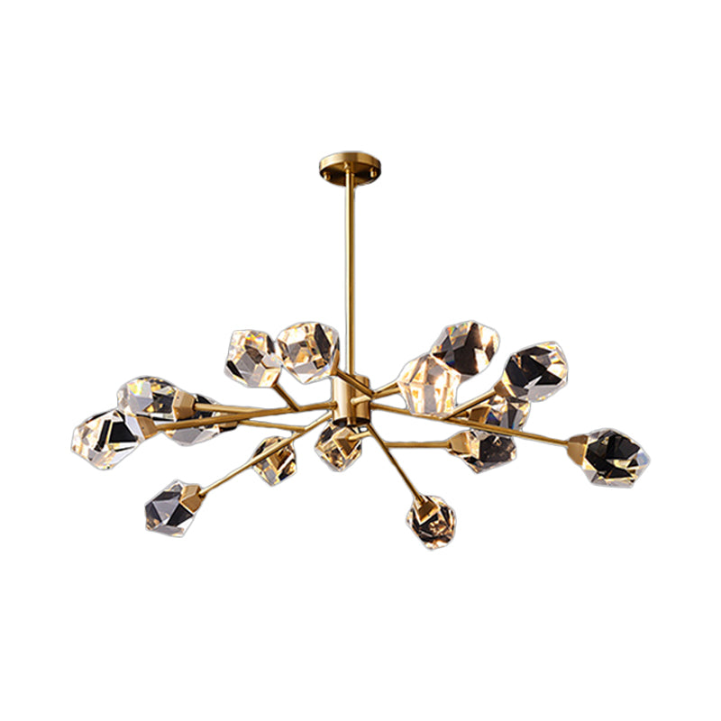 6/15/18 Lights Ceiling Chandelier Post-Modern Branched Crystal Block Hanging Light in Brass 15 Brass Clearhalo 'Ceiling Lights' 'Chandeliers' 'Modern Chandeliers' 'Modern' Lighting' 2017449