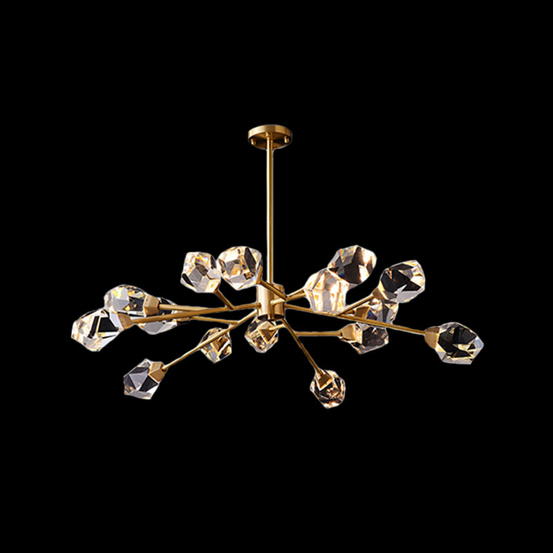 6/15/18 Lights Ceiling Chandelier Post-Modern Branched Crystal Block Hanging Light in Brass Clearhalo 'Ceiling Lights' 'Chandeliers' 'Modern Chandeliers' 'Modern' Lighting' 2017450