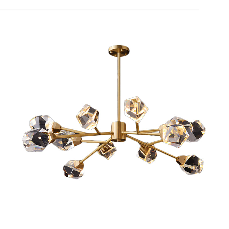 6/15/18 Lights Ceiling Chandelier Post-Modern Branched Crystal Block Hanging Light in Brass 12 Brass Clearhalo 'Ceiling Lights' 'Chandeliers' 'Modern Chandeliers' 'Modern' Lighting' 2017452