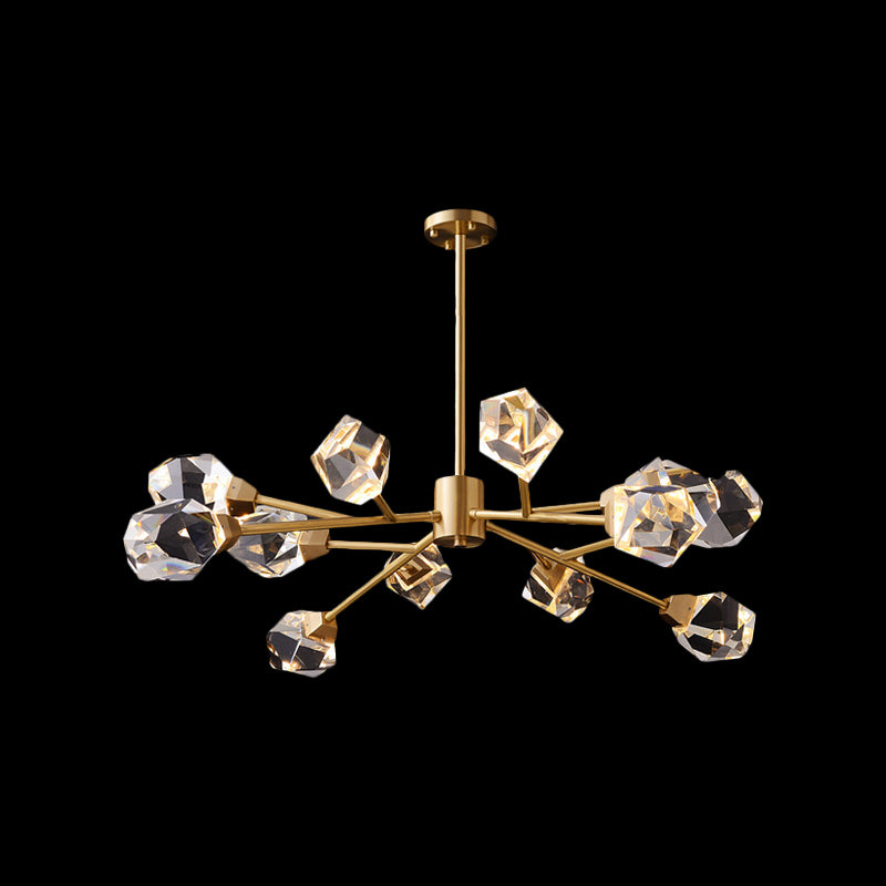 6/15/18 Lights Ceiling Chandelier Post-Modern Branched Crystal Block Hanging Light in Brass Clearhalo 'Ceiling Lights' 'Chandeliers' 'Modern Chandeliers' 'Modern' Lighting' 2017453