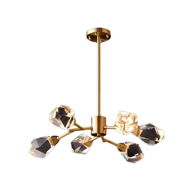 6/15/18 Lights Ceiling Chandelier Post-Modern Branched Crystal Block Hanging Light in Brass 6 Brass Clearhalo 'Ceiling Lights' 'Chandeliers' 'Modern Chandeliers' 'Modern' Lighting' 2017461