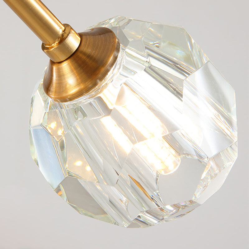 9/12/15 Lights Chandelier Modern Kitchen Ceiling Hang Lamp with Ball Faceted Crystal Shade in Brass Clearhalo 'Ceiling Lights' 'Chandeliers' 'Modern Chandeliers' 'Modern' Lighting' 2017470