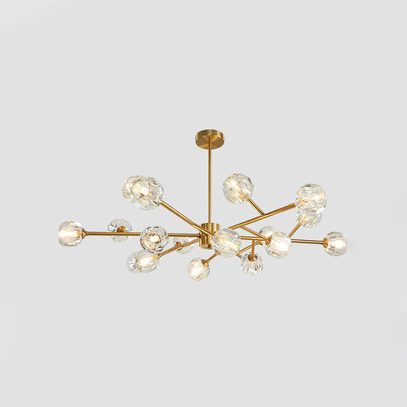 9/12/15 Lights Chandelier Modern Kitchen Ceiling Hang Lamp with Ball Faceted Crystal Shade in Brass 18 Brass Clearhalo 'Ceiling Lights' 'Chandeliers' 'Modern Chandeliers' 'Modern' Lighting' 2017472