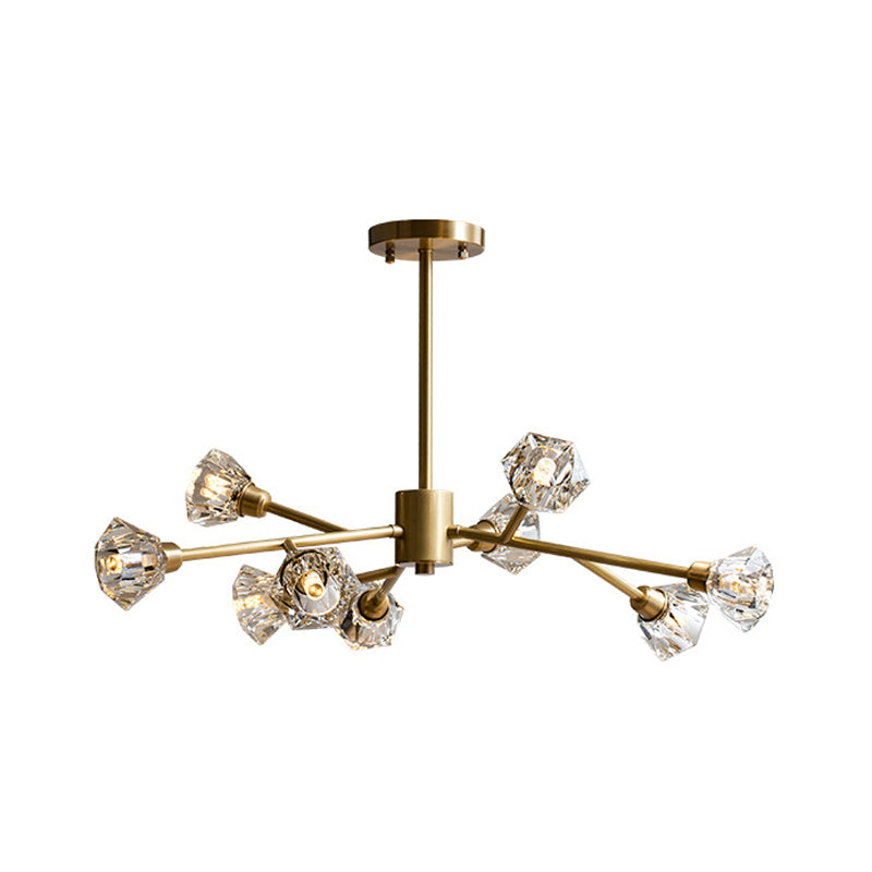Branching Flower Crystal Ceiling Light Post-Modern 6/12/15 Heads Bedroom Hanging Chandelier in Brass Clearhalo 'Ceiling Lights' 'Chandeliers' 'Modern Chandeliers' 'Modern' Lighting' 2017480
