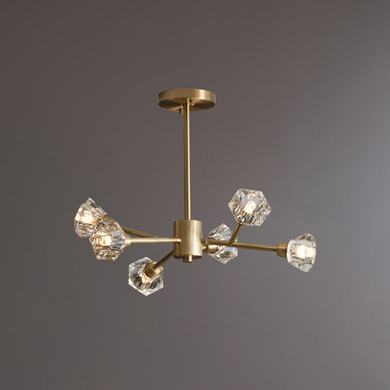 Branching Flower Crystal Ceiling Light Post-Modern 6/12/15 Heads Bedroom Hanging Chandelier in Brass 6 Brass Clearhalo 'Ceiling Lights' 'Chandeliers' 'Modern Chandeliers' 'Modern' Lighting' 2017481